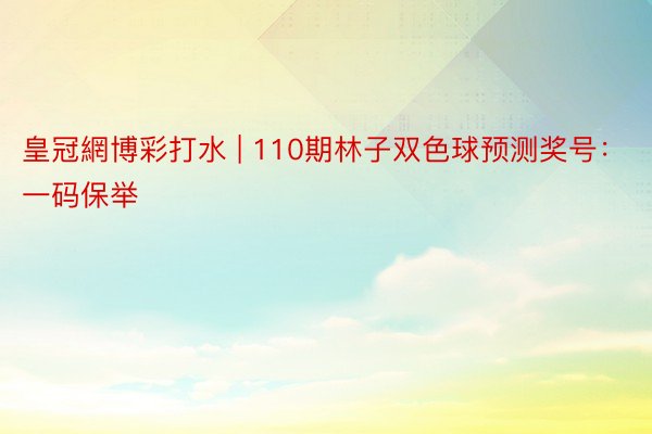 皇冠網博彩打水 | 110期林子双色球预测奖号：一码保举